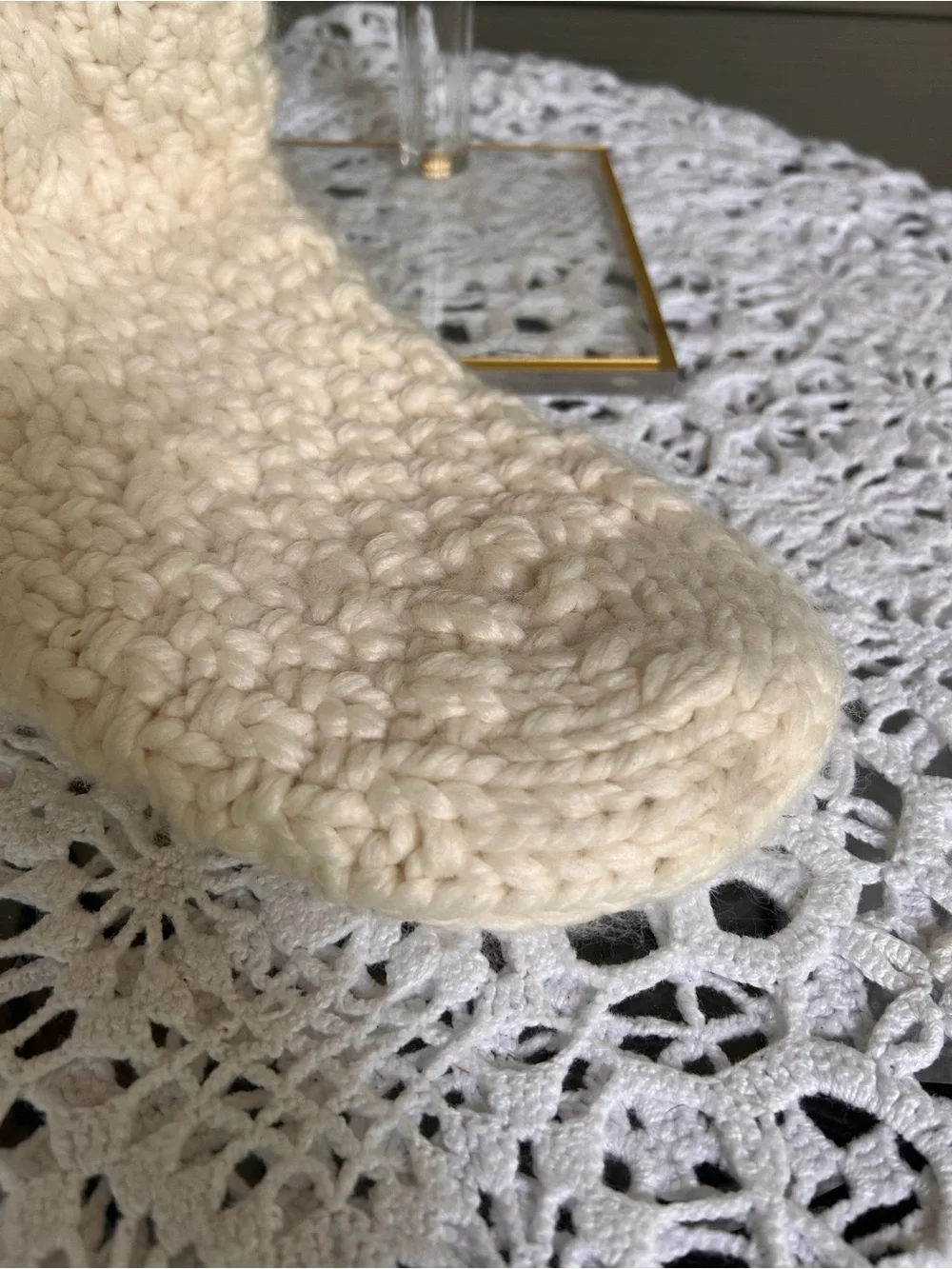 Pottery Barn Cream Chunky Knit Stocking with Folded Cuff